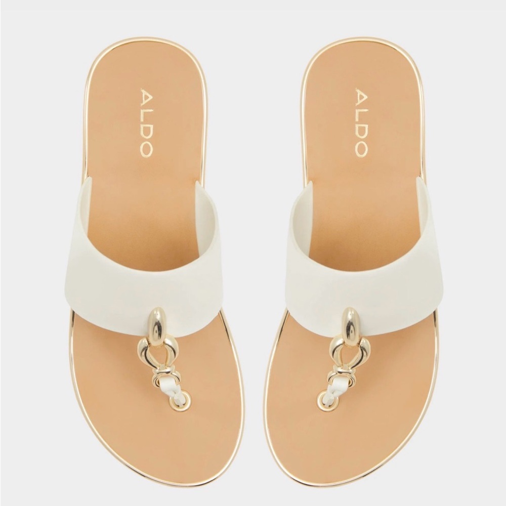 ALDO white Leather Toe-Ring Sandals with Gold Hardware